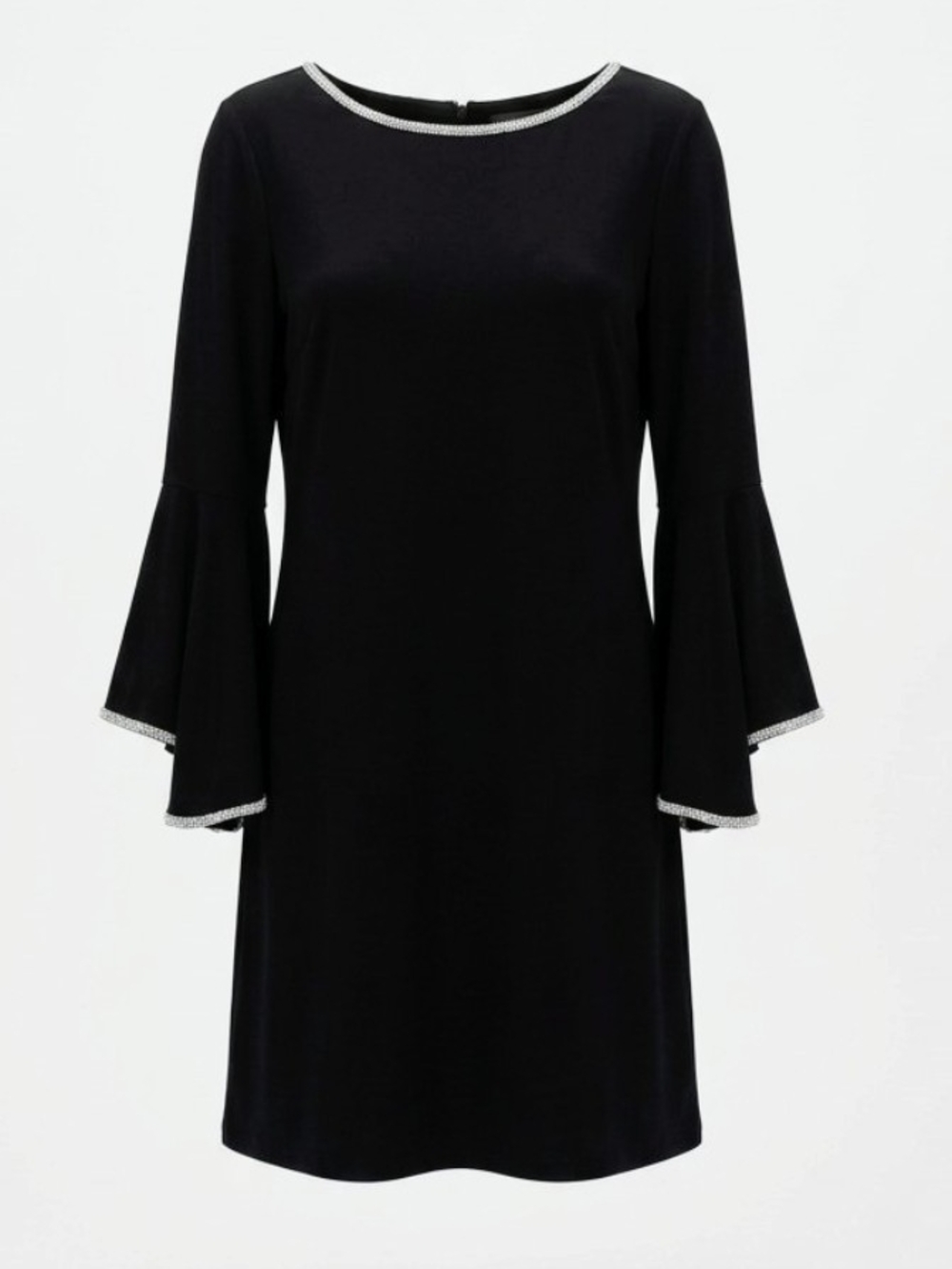 MSK Elegant Black Bell Sleeve Dress Rhinestone Trim Cocktail Party